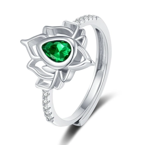 Anello Fiore Di Loto Rame Verde Taglio Pera Goccia D'acqua Zircone Strass Regolabile Vintage Elegante Gioielli Donna