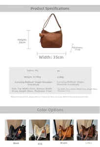Detailed size chart for the PU leather tote bag including dimensions and weight data