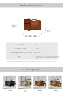Detailed dimension guide for the minimalist PU leather tote bag and zip pouch set