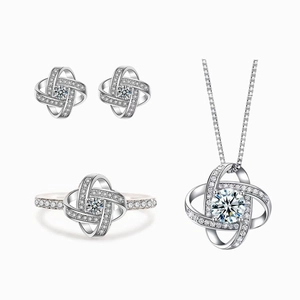 Bijoux Noeud D'amour Cuivre Plaqué Or Blanc Zircone Collier Boucles D'oreilles Puces Bague Élégant Mode Pour Femmes