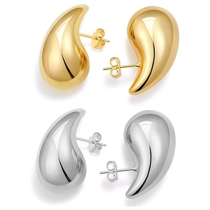 Polished hollow teardrop earrings in gold and silver finish with a sleek mirror surface
