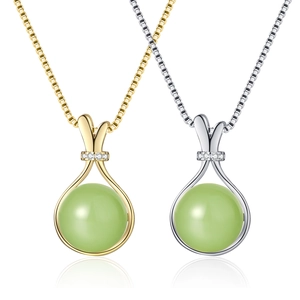 Lucky Bag Pendant Necklace Copper Plated Green Chalcedony Bead Cubic Zirconia Box Chain Elegant Jewelry For Women