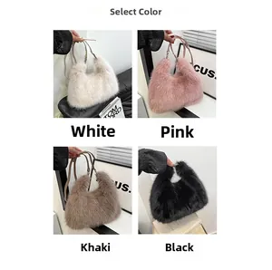 Detailed comparison of plush tote bags in white, pink, khaki, and black colors