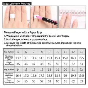 Size guide for crown ring with moissanite, showing measurement steps and dimensions