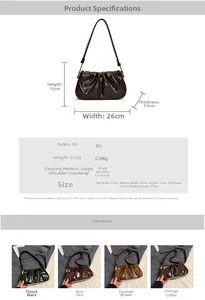 Detailed view of the pleated PU leather cloud bag with size dimensions and color options