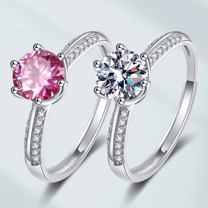 Runder Zirkonia Kupferring Klassischer Sechs Krallen Verstellbarer Offener Fingerschmuck Für Damen Verlobung Mode