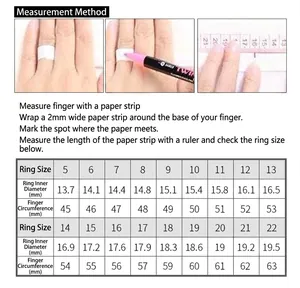 Size guide for honeycomb pavé ring showing measurement steps and diameter chart