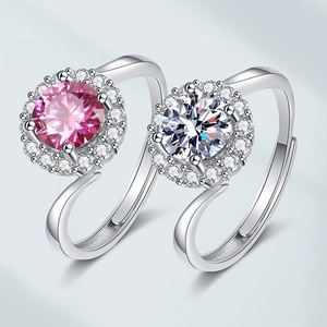 Women Adjustable Moissanite Ring Copper Halo Setting Elegant Fashionable Jewelry Open Design Minimalist