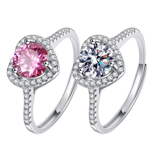 Adjustable open rings with pink and clear round stones in a halo diamond setting