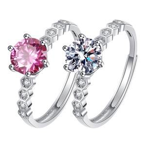Honeycomb eternity rings with pink and white round zircon stones in polished silver setting
