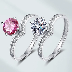 Bague En Cuivre Élégante En Forme De S Pour Femme Avec Pierre Principale En Zircon Rond Accents Pavés Ouverte Ajustable