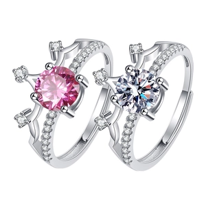 Luxury silver crown ring set with pink and white zircon gemstones in a polished finish