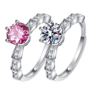 925 silver plated crown rings with pink and white cubic zirconia and adjustable band