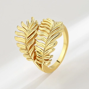 Anello Aperto Regolabile Foglia Piuma Rame Placcato Gioielli Minimalisti Per Donne Uomini Stile Boho Semplice