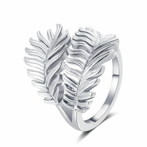 Anello regolabile in argento con motivo a foglia dettagliato e stile moderno unico
