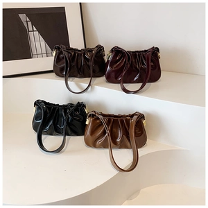 Cloud underarm bag in four colors with pleated texture and gold square metal buckles