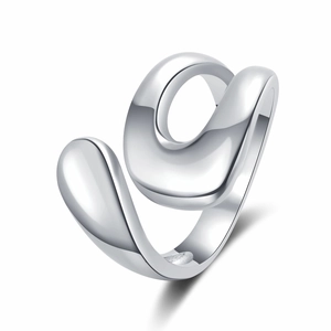 Minimalist irregular smooth silver open ring with abstract streamlined design for women