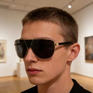 Lunettes de soleil aviateur oversize pour homme avec verres noirs et monture dorée