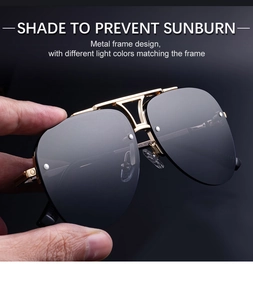 Detailed view of metal double bridge and dark lenses on aviator sunglasses