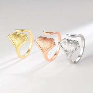 Ginkgo Leaf Open Ring Copper Adjustable Nature Inspired Jewelry For Women Minimalist Aesthetic Chic Finger Accessory