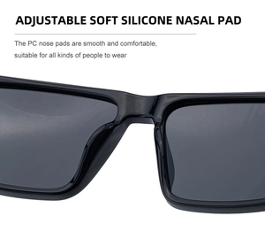 Detail of adjustable soft silicone nose pads on square polarized sunglasses for comfort