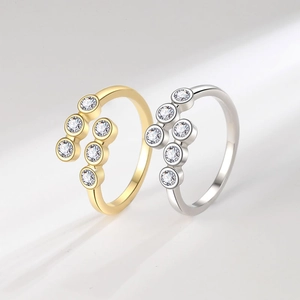 Geometrischer Zirkon Blase Bypass Offener Ring Kupfer Verstellbar Mode Schmuck Für Damen