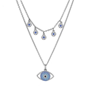 Layered Evil Eye Hamsa Hand Necklace Copper Blue Zirconia Fashion Protection Amulet Jewelry For Women