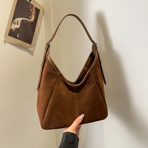 Large Capacity Hobo Shoulder Bag Frosted Suede Texture PU Leather Adjustable Strap Commuter Underarm Tote For Women