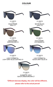 Catalogue détaillé présentant sept options de couleurs pour lunettes de soleil aviateur