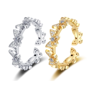 Bagues Papillon Creuses Pour Femmes Cuivre Zircon Strass Ouvert Réglable Délicat Esthétique Fée Bijoux Cadeau