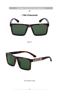 Front and side view of tortoise square polarized sunglasses with G15 green lenses