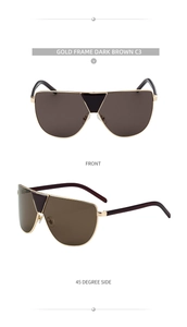Vues de face et de côté de lunettes d'aviateur oversize à monture dorée et verres bruns