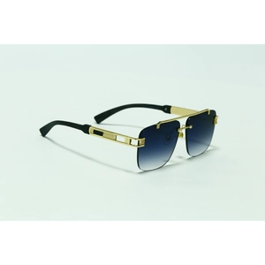 Retro square rimless sunglasses for men with gold metal frame and blue gradient lenses