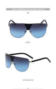Vues de face et de profil de lunettes de soleil de sport oversize avec verres dégradés