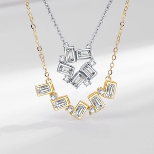 Geometric Baguette Cut Zircon Ferris Wheel Pendant Necklace Copper Plated Elegant Jewelry For Women