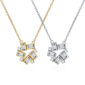 Dual-tone ferris wheel necklaces in gold and silver with baguette zircon stones
