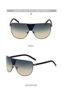 Détail de lunettes de soleil masque gris fusil avec verres dégradés et cadre moderne