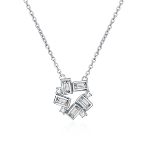 Minimalist silver ferris wheel necklace with baguette-cut zircon gems on white background