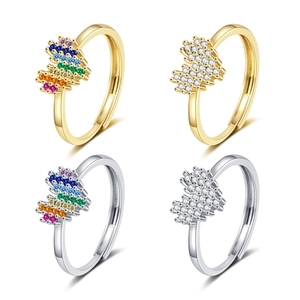 Rainbow Zircon Heart Ring Copper Adjustable Open Finger Rings Fashion Jewelry For Women Colorful Cubic Zirconia