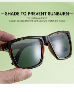Details zur trendigen rechteckigen Sonnenbrille mit dunklen Gläsern und Leopardenmuster