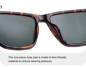 Nahaufnahme der Sonnenbrille mit Schildpatt-Rahmen und komfortablen einteiligen Nasenpads