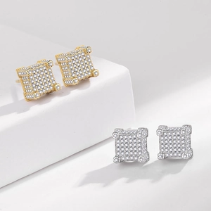 Boucles d'oreilles carrées hip-hop avec zircons micro-pavés en or et argenté