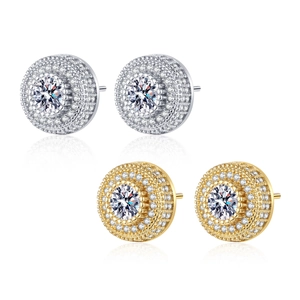 Boucles d'oreilles hip hop en zircone avec halo étincelant en finitions argent et or