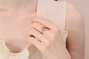 Detail of adjustable pumpkin anxiety ring on finger for Halloween style