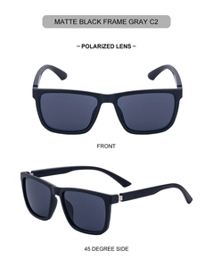 Detailansicht der mattschwarzen polarisierten quadratischen Herren-Sonnenbrille