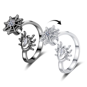 Bague De Stress Rotative Toile D'araignée Pour Femmes Soulagement Anxiété Cuivre Zircon Gothique Punk Bijoux Réglables