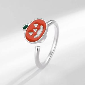 Adjustable silver spinning pumpkin ring with orange enamel for anxiety relief and Halloween style