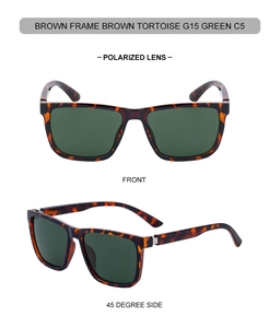 Vorder- und Seitenansicht der quadratischen Polarisations-Sonnenbrille mit G15 Gläsern