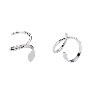Minimalist silver double-layer spiral hoop earrings for women on white background