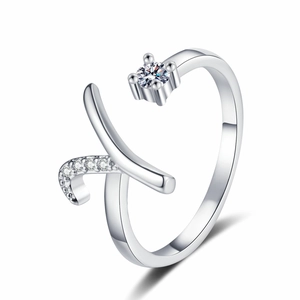 Detail of adjustable silver ring with sparkling round zircon and micro-pave accents